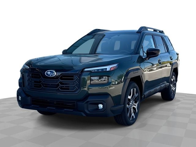 2026 Subaru OUTBACK Touring XT in Deep Emerald Green Pearl — front three-quarter view